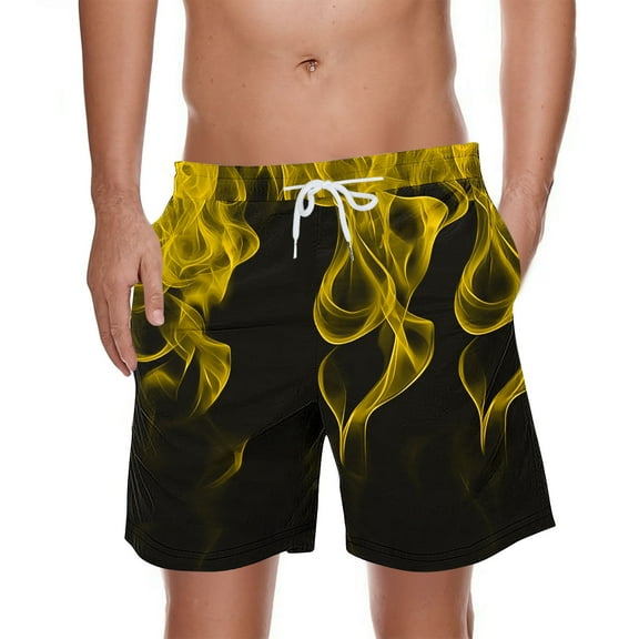 HAOTAGS Men's Summer Shorts, with Elastic Waist Pocketed Lightweight Printed Tropical Hawaiian Shorts Orange L