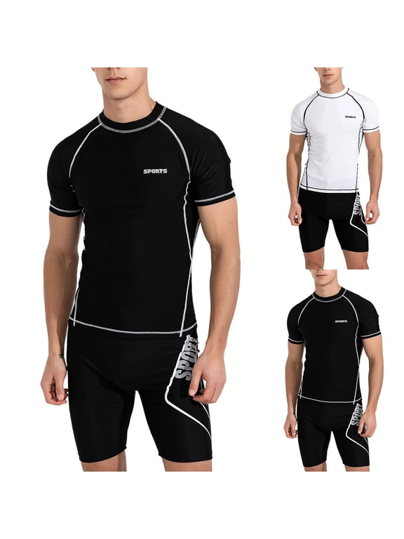 Men's Swimwear Two-Piece Set UV Protection Quick-Dry Surf & Snorkel Black Size XL