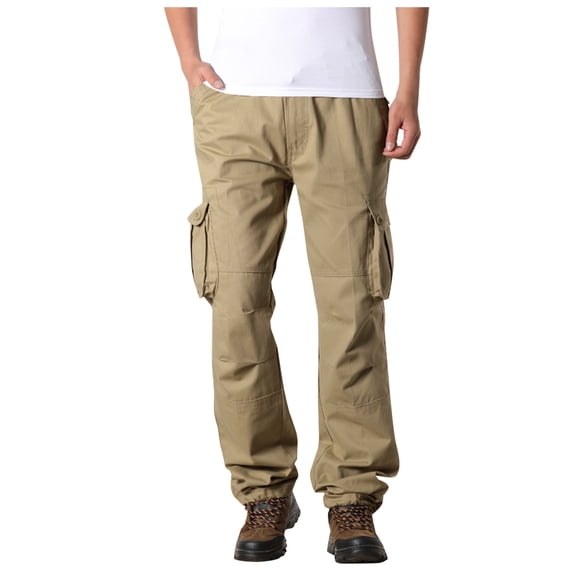 HAOTAGS Men's Tactical Ripstop Cargo Pants Multi-pocket Slim-fit Lightweight Hiking Work Pants Outdoor Apparel Yellow Size L