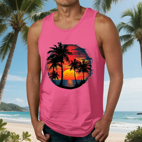 HAOTAGS Men's Tank Tops, Breathable Round Neck Summer Casual Bench Tops Hot Pink 4XL