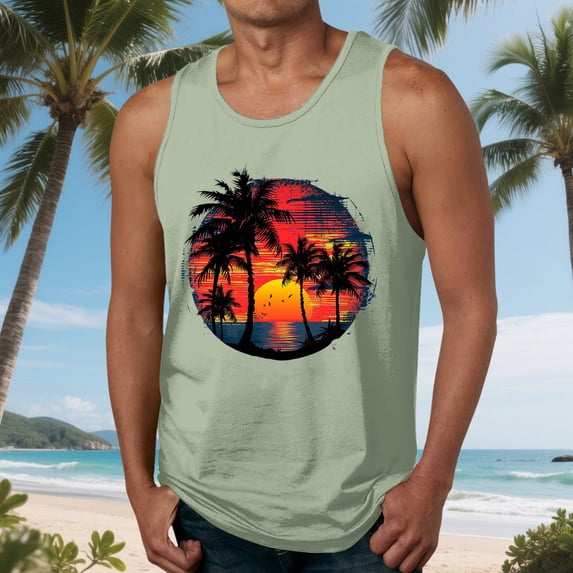 HAOTAGS Men's Tank Tops, Round Neck Breathable Summer Casual Bench Tops Mint Green S