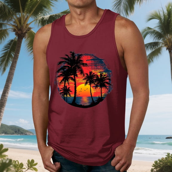HAOTAGS Men's Tank Tops, Round Neck Breathable Summer Casual Bench Tops Wine XL
