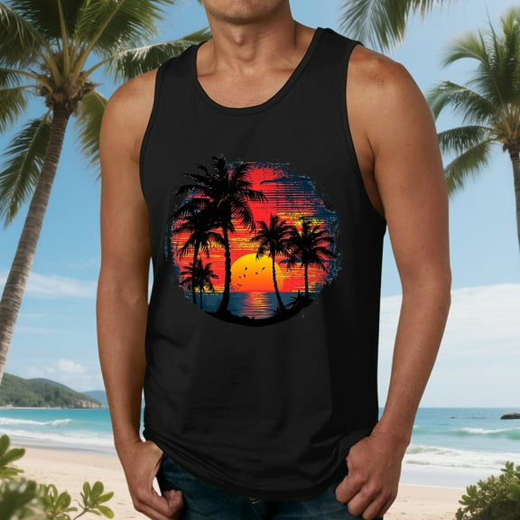 HAOTAGS Men's Tank Tops, Summer Casual Breathable Round Neck Bench Tops Black 2XL