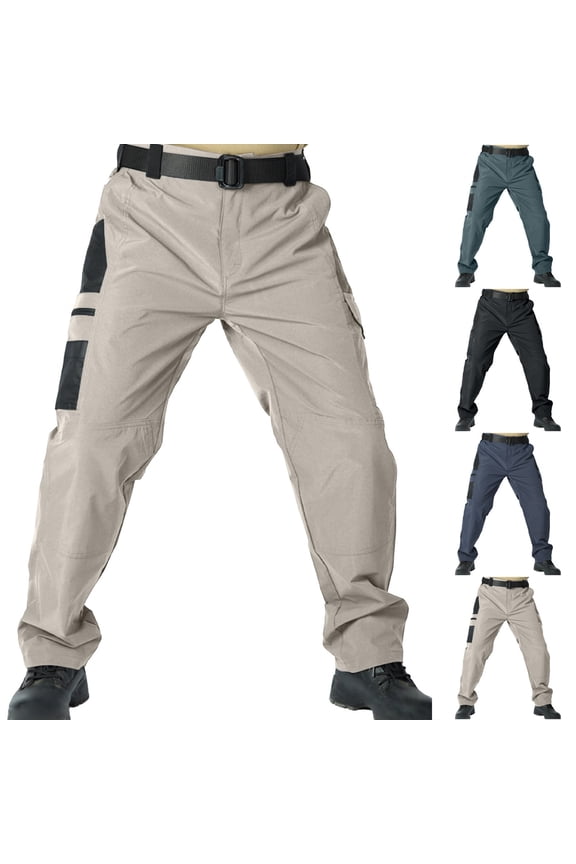 Men's Training Pants, Multi-Functional Solid Windproof Outdoor Elastic Trousers Gray S