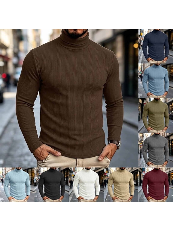 Men’s Turtleneck Knit Sweater Ribbed High Neck Soft Slim-Fit Pullover Warm, Minimalist & Perfect for Layering Coffee Size L