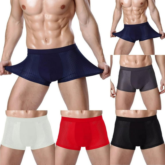 HAOTAGS Men's Underwear Boxer Briefs Breathable Ice Silk Cotton Regular Mens Boxer Briefs Underwear Men Pack White Size 4XL