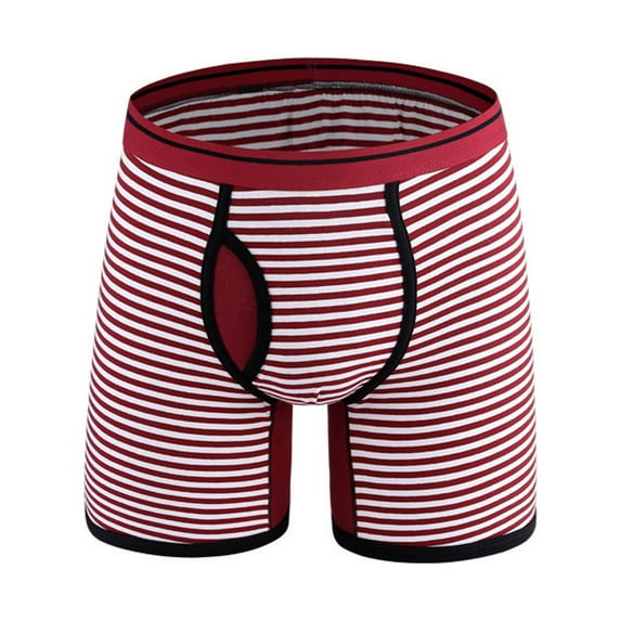HAOTAGS Men's Underwear Boxer Briefs Striped Cotton Regular Mens Boxer Briefs Underwear Men Pack Red Size 2XL