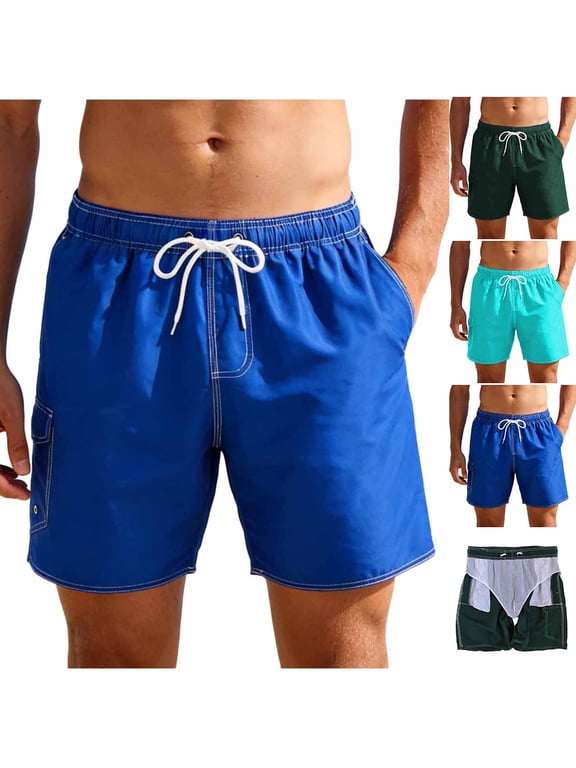 Men’s Utility Quick-Dry Swim Shorts with Multi-Pockets, Mesh Lined Breathable Elastic Drawstring Waist Beach Trunks Mint Green Size XL
