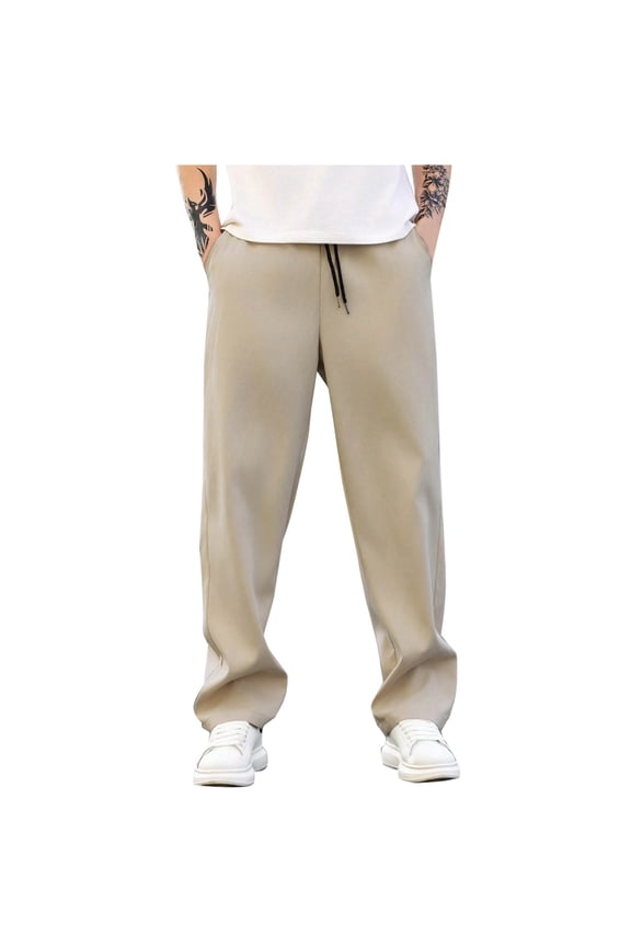 Men's Work Pants, with Pockets Tie Drawstring Elastic Waist Straight Leg Pants Khaki 2XL