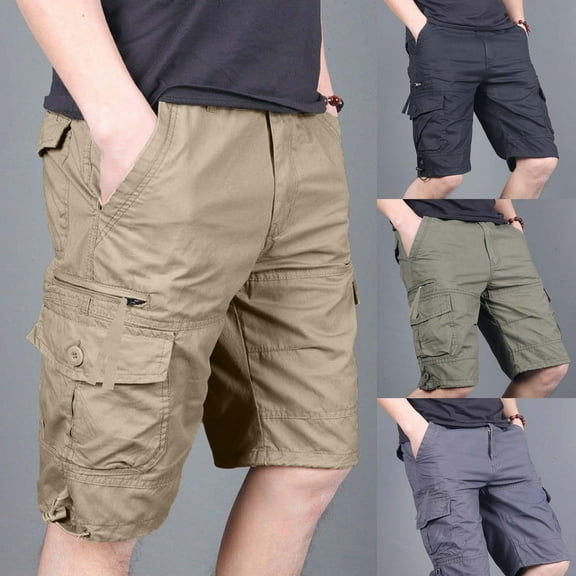 HAOTAGS Men's Work Shorts, Lightweight Multi Pocket Adjustable Waist Casual Summer Shorts Khaki 2XL