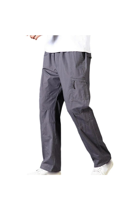Men's Workwear Pants with Pockets, Zipper Straight-leg Casual Outdoor Casual Trousers Dark Gray XL