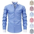 thumbnail image 1 of HAOTAGS Mens Business Dress Shirts, Long Sleeve Button Down Shirts Casual Striped No Iron Blouse Top Blue L, 1 of 9