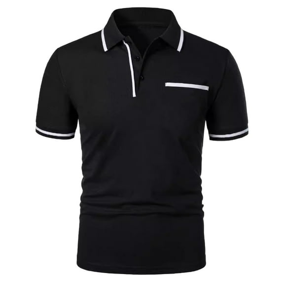 HAOTAGS Mens Casual Business Polo Shirts Solid Color Short Sleeve Summer Shirts Black Size 3XL