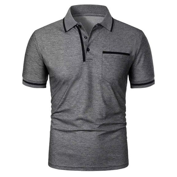 HAOTAGS Mens Casual Business Polo Shirts Solid Color Short Sleeve Summer Shirts Dark Gray Size M