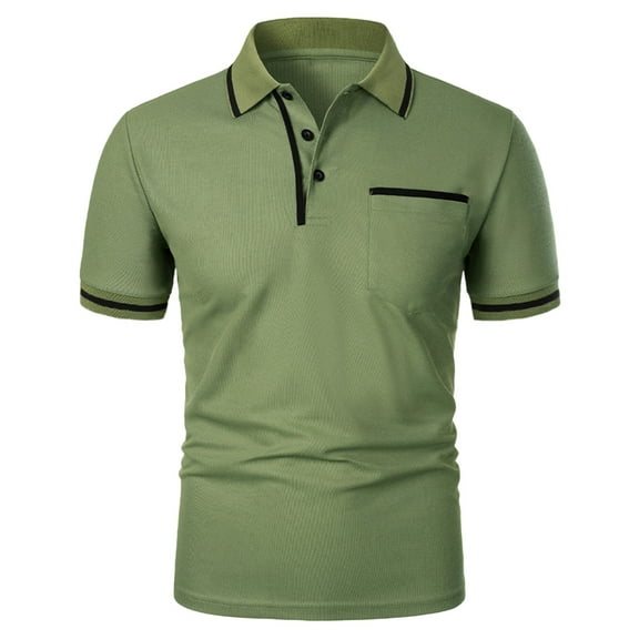 HAOTAGS Mens Casual Business Polo Shirts Solid Color Short Sleeve Summer Shirts Green Size 3XL