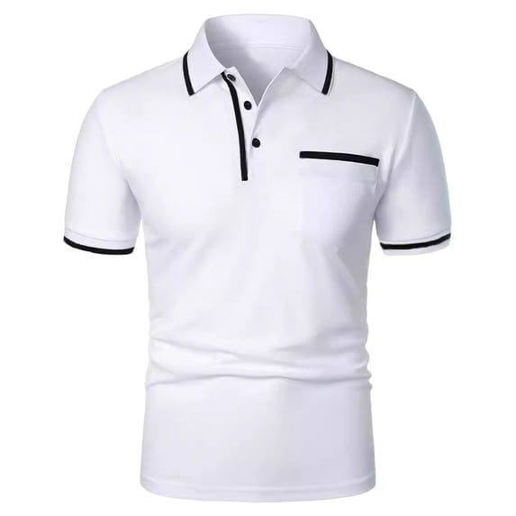HAOTAGS Mens Casual Business Polo Shirts Solid Color Short Sleeve Summer Shirts White Size S
