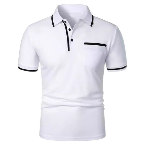HAOTAGS Mens Casual Business Polo Shirts Solid Color Short Sleeve Summer Shirts White Size S
