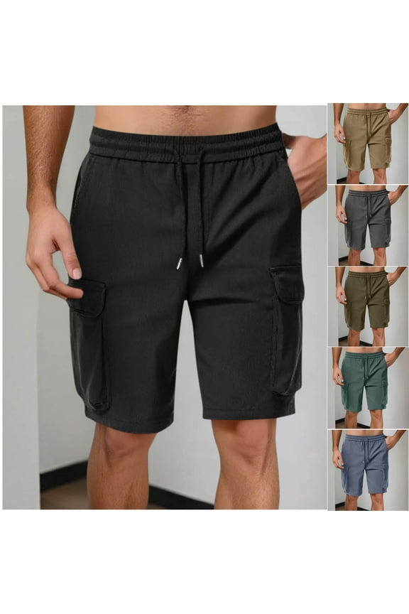 Mens Casual Cargo Shorts Cotton Drawstring Classic Cargo Stretch Short with Multi Pockets Dark Blue Size XL
