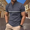 thumbnail image 1 of HAOTAGS Mens Casual Polo Shirts Fashion Patchwork Stripes Solid Short Sleeve Lapel Business Casual Tops Gray Size 2XL, 1 of 7