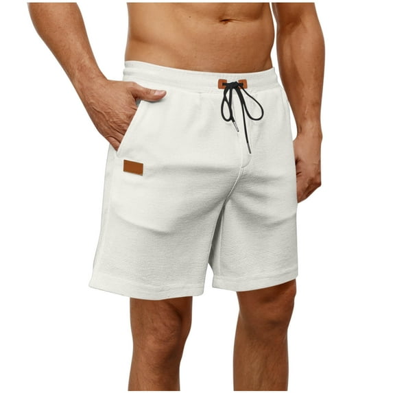 HAOTAGS Mens Casual Shorts, with Pockets Drawstring Loose Fit Elastic Waist Short Pants White S