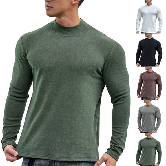 HAOTAGS Mens Fitness Work Out Shirts, Casual Long Sleeve Round Neck Sport Shirts Coffee M