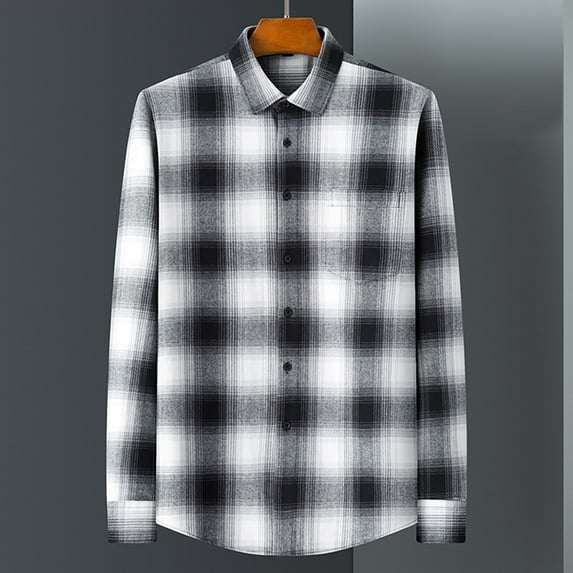 HAOTAGS Mens Flannel Shirts, Long Sleeve Casual Plaid Button Down Shirt Cotton Shirt Work Shirts with Pockets Gray 40