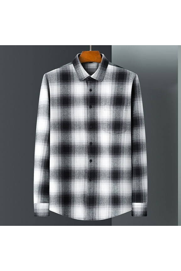 Mens Flannel Shirts, Long Sleeve Casual Plaid Button Down Shirt Cotton Shirt Work Shirts with Pockets Gray 43
