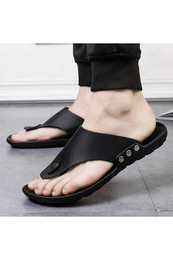 Mens Flip Flop Sandals Slippers Beach Non-Slip Casual Summer Shoes Black Size 10