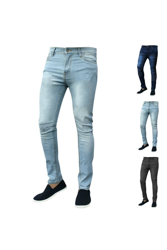 Mens Full Jeans Pants, Casual Relaxed Fit Solid Color Elastic Long Pants Light Blue 2XL