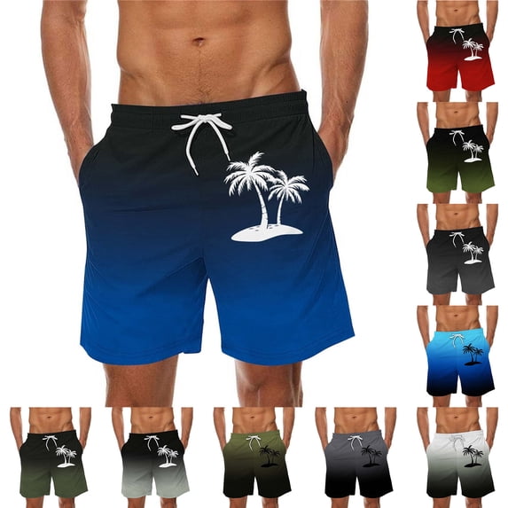 HAOTAGS Mens Graphic Print Summer Shorts with Pockets Elastic Waist Beach Shorts Dark Blue Size 2XL