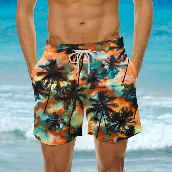 HAOTAGS Mens Hawaiian Beach Shorts Graphic Print Drawstring Waist Casual Summer Shorts with Pocket Multicolor Size 2XL