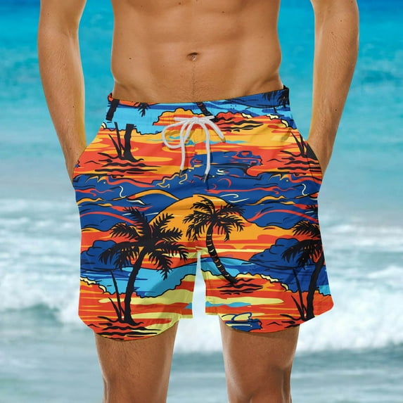 HAOTAGS Mens Hawaiian Beach Shorts Graphic Print Drawstring Waist Casual Summer Shorts with Pocket Multicolor Size M