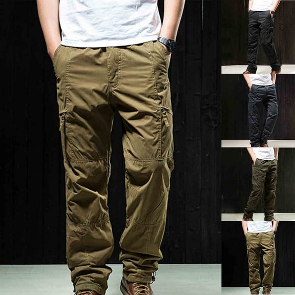 HAOTAGS Mens Hem Length Pants, Multi-Pocket Ankle Cuffs with Cord Lock Stretchable Outdoor Workwear Trousers Army Green 2XL