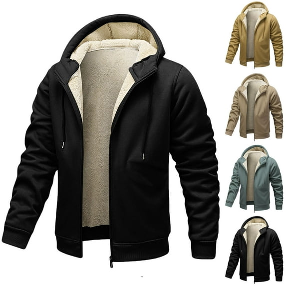 HAOTAGS Mens Hooded Jacket, Fleece Lined Long Sleeve Zip Up Coat Casual Fall Winter Men's Outwear Black L
