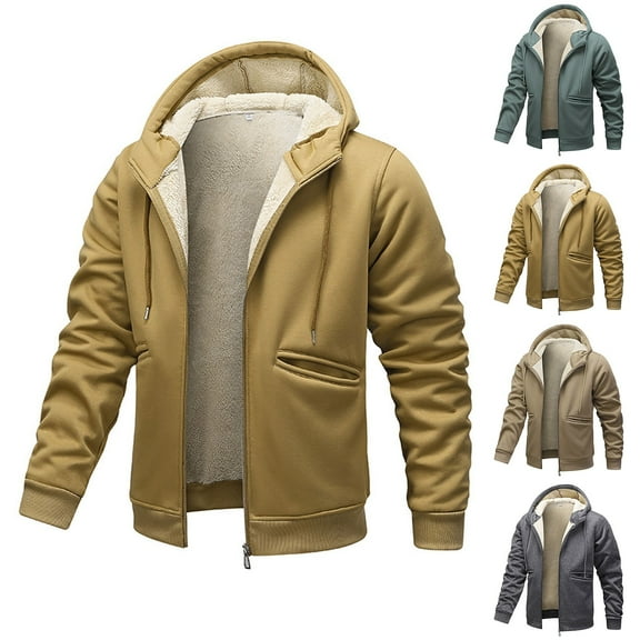 HAOTAGS Mens Hooded Jacket, Fleece Lined Long Sleeve Zip Up Coat Casual Fall Winter Men's Outwear Green L