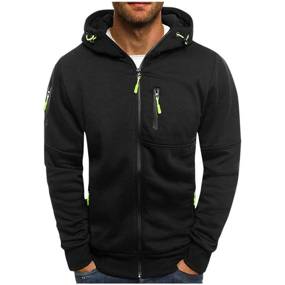 HAOTAGS Mens Hoodie Sweatshirt Zip Up Hooded Sweatshirts Soft Casual Sport Hoodies Black Size L