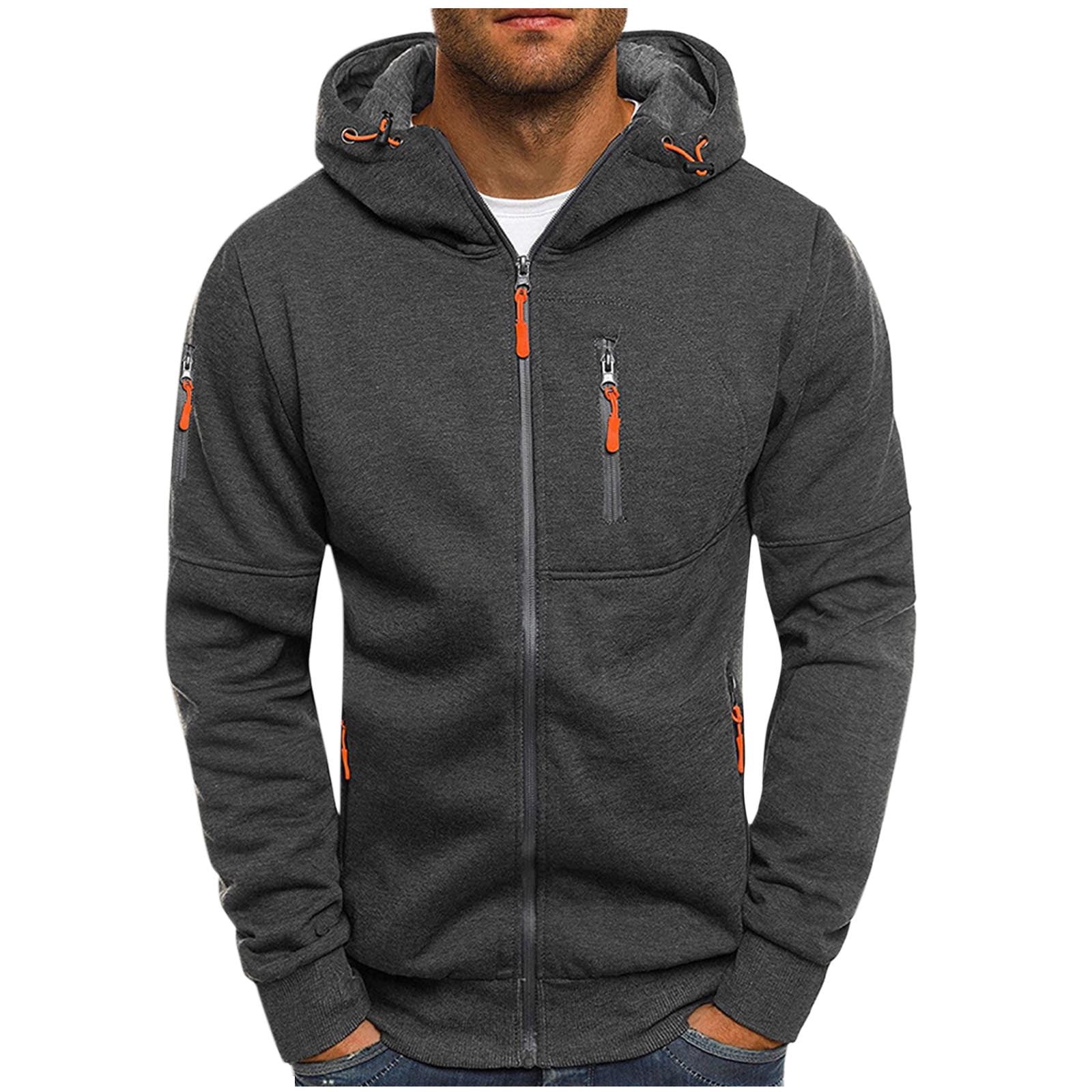 HAOTAGS Mens Hoodie Sweatshirt Zip Up Hooded Sweatshirts Soft Casual Sport Hoodies Dark Gray Size L
