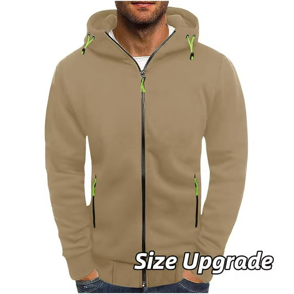 HAOTAGS Mens Hoodie Sweatshirt Zip Up Hooded Sweatshirts Soft Casual Sport Hoodies Khaki Size S