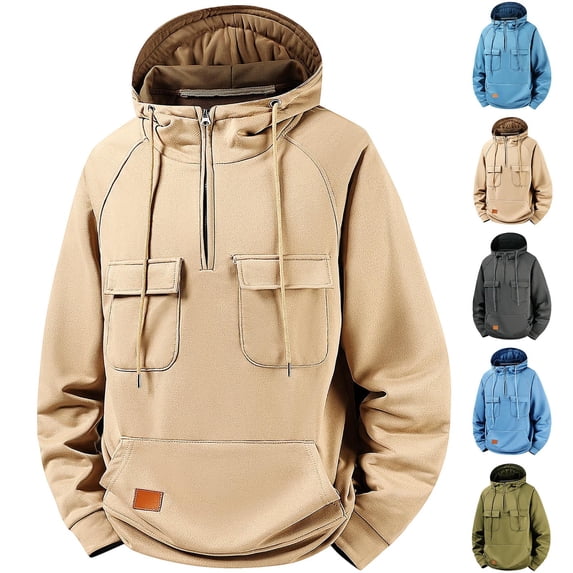 HAOTAGS Mens Loose Hoodie, Quarter Zip Long Sleeve Sweatshirts with Pocket Hooded Pullover Top Sky Blue S
