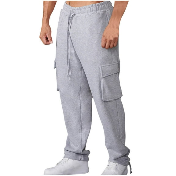 HAOTAGS Mens Loungewear Pants, Adjustable Drawstring Breathable Relaxed Fit Elastic Waist Pants Gray 2XL