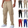 thumbnail image 1 of HAOTAGS Mens Loungewear Pants, Relaxed Fit Breathable Adjustable Drawstring Elastic Waist Pants Khaki 2XL, 1 of 4