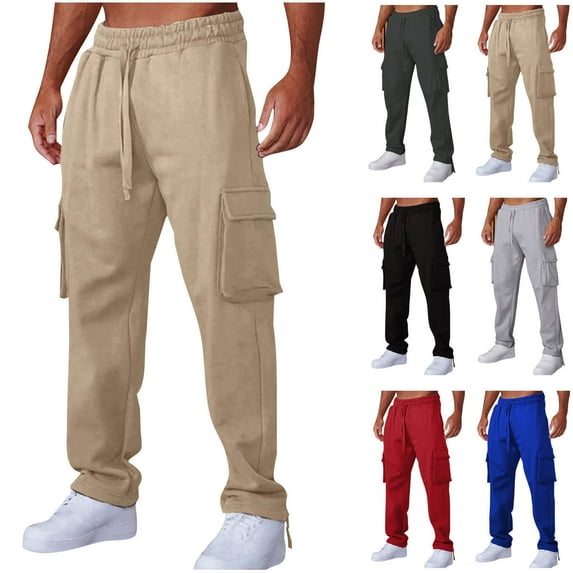 HAOTAGS Mens Loungewear Pants, Relaxed Fit Breathable Adjustable Drawstring Elastic Waist Pants Khaki 2XL