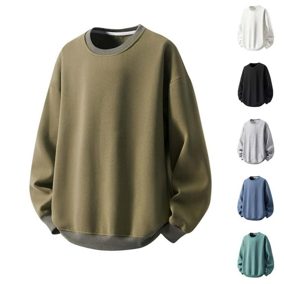 HAOTAGS Mens Oversized Sweatshirts, Long Sleeve Round Neck Pullover Top Casual Solid Color Sweatshirts White 3XL