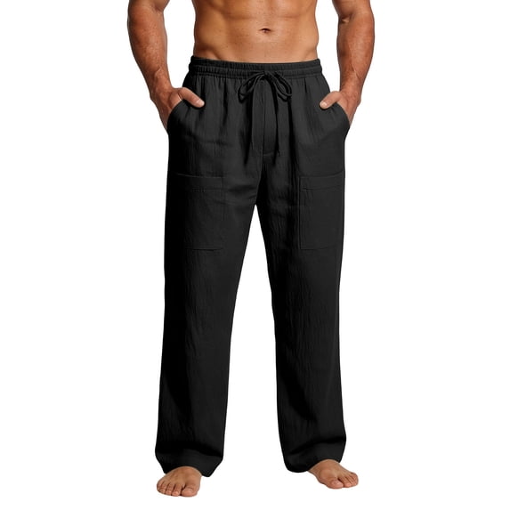 HAOTAGS Mens Pants,with Multiple Pockets Casual Summer Drawstring Cargo Pants Black 3XL