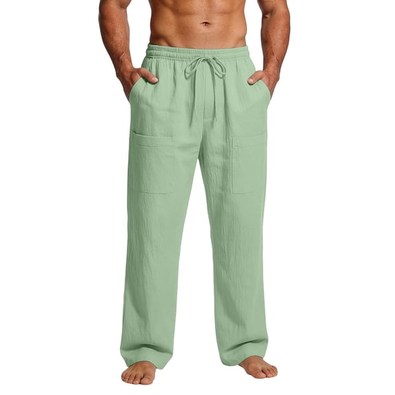 HAOTAGS Mens Pants,with Multiple Pockets Casual Summer Drawstring Cargo Pants Green 3XL
