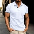 thumbnail image 1 of HAOTAGS Mens Polo Shirts Summer Golf Shirts Solid Short Sleeve Lapel Business Casual Tops White Size L, 1 of 5