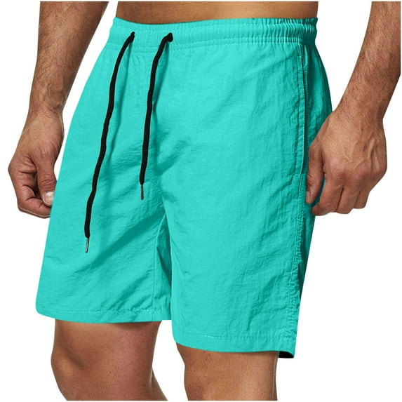 HAOTAGS Mens Quick Dry Plus Size Beach Shorts Solid Color Summer Shorts with Drawstring Mint Green Size M