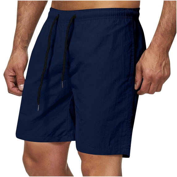 HAOTAGS Mens Quick Dry Plus Size Beach Shorts Solid Color Summer Shorts with Drawstring Navy Size M
