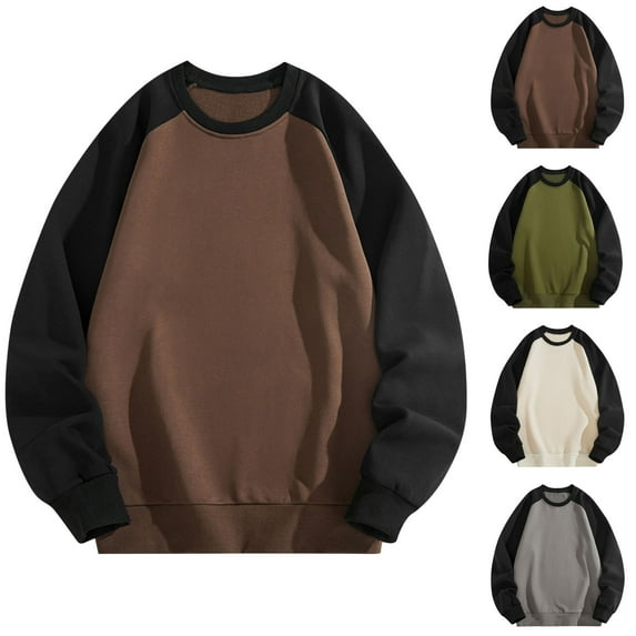 HAOTAGS Mens Raglan Sleeve Sweatshirts, Round Neck Cotton Pullover Top Dark Gray XL