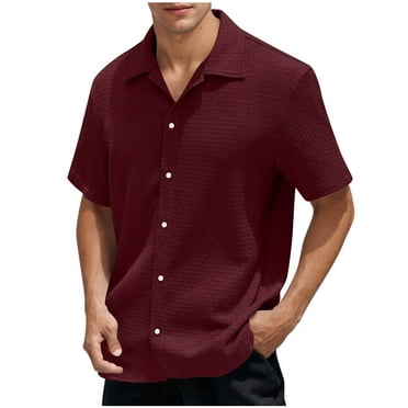 HAOTAGS Mens Short Sleeve Shirts Casual Button Down Tropical Outdoor Shirt Red Size L